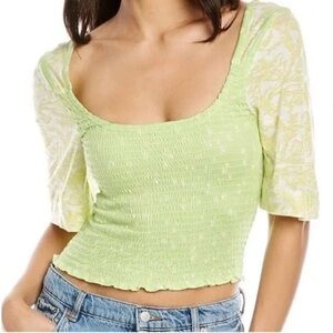 Free People Marigold Smocked Crop Top Key Lime Combo Modal Blend Boho Women’s L
